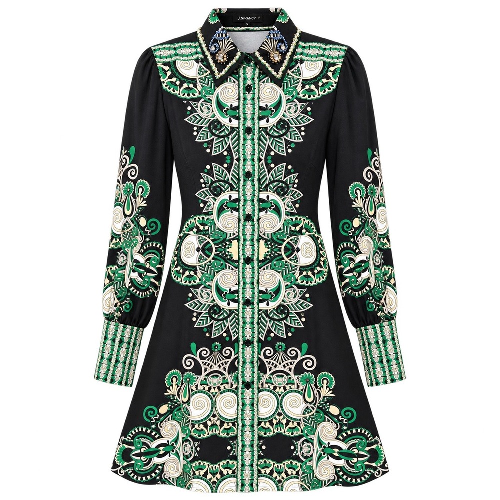 N by Nancy Boho Maximalist Mini Shirt Dress Women Small Eclectic Retro
